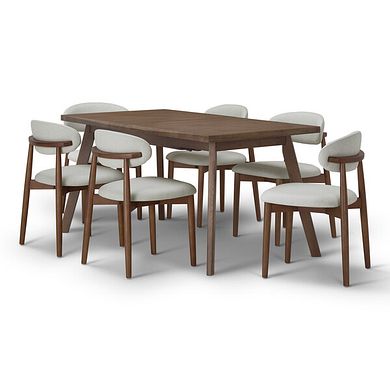 Oaklee Walnut Stained Solid Oak Extendable Dining Table 160-210cm + 6 Otis Chair Cool Grey with Walnut Stained Beech Legs 