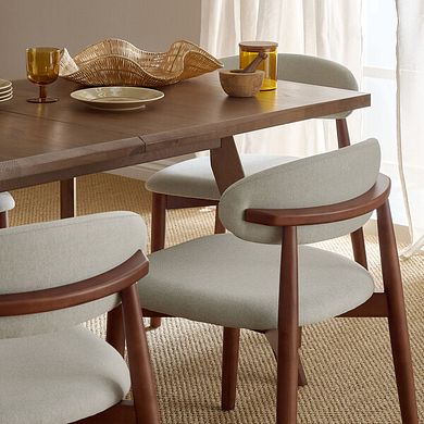 Oaklee Walnut Stained Solid Oak Extendable Dining Table 160-210cm + 8 Otis Chair Cool Grey with Walnut Stained Beech Legs 