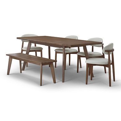 Oaklee Walnut Stained Solid Oak Extendable Dining Table 160-210cm And 5 Assorted Dining Chairs