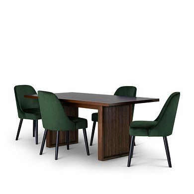 Oliver Dark Oak 5ft11 Dining Table + 4 Bette Chairs with Black Legs in Heritage Bottle Green Velvet