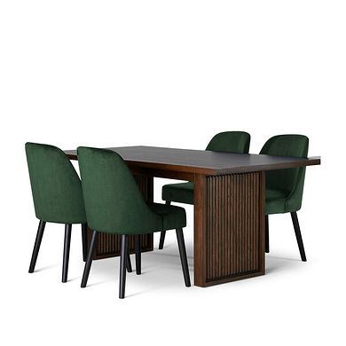 Oliver Dark Oak 5ft11 Dining Table + 4 Bette Chairs with Black Legs in Heritage Bottle Green Velvet