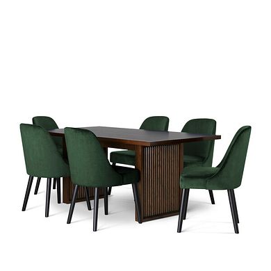 Oliver Dark Oak 5ft11 Dining Table + 6 Bette Chairs with Black Legs in Heritage Bottle Green Velvet