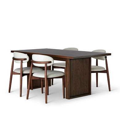 Oliver Dark Oak Dining Table + 4 Otis Chairs Cool Grey with Walnut Stained Beech Legs 
