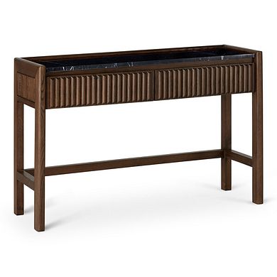 Oliver Dark Solid Oak and Black Marble Console Table