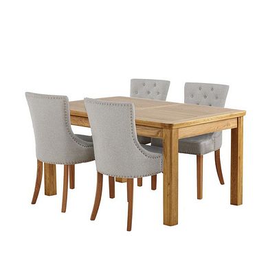 Orrick Rustic Solid Oak 4ft 7" Extending Table with 4 Vivien Button Back Chair in Cream Fabric
