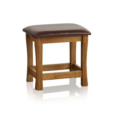 Orrick Rustic Solid Oak and Leather Dressing Table Stool