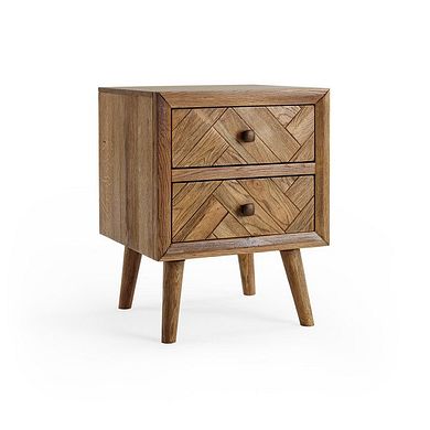 Parquet Brushed and Glazed Oak 2 Drawer Bedside Table