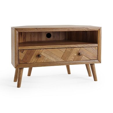 Parquet Brushed and Glazed Oak Corner TV Unit