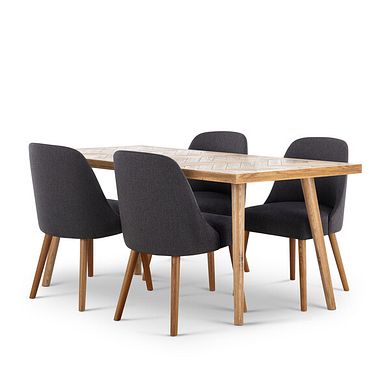 Parquet Brushed and Glazed Oak Dining Table + 4 Bette Upholstered Chairs with Oak Legs in Grey Fabric