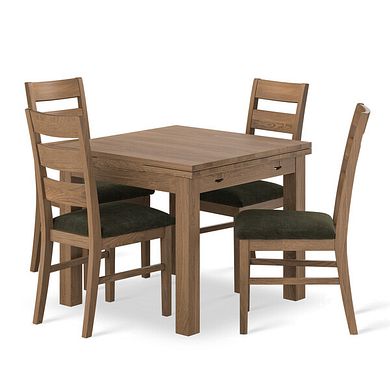 Pembroke Antique Extending Dining 90-150cm and 4 Linear Antique Oak Chair with Verona Green Fabric