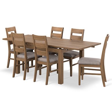 Pembroke Antique Extending Dining Table 140-220cm and 6 Linear Antique Oak Chair with Dappled Beige Fabric