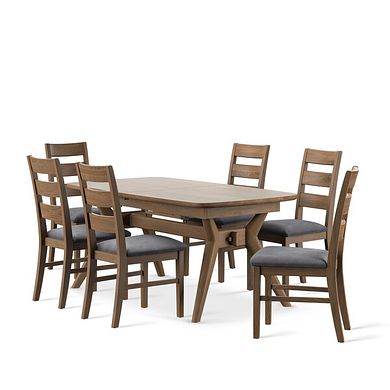 Pembroke Antique Finish Solid Oak Extending Dining Table 140-220cm + 6 Linear Antique Finish Oak Chair with Dappled Silver Fabric Seat