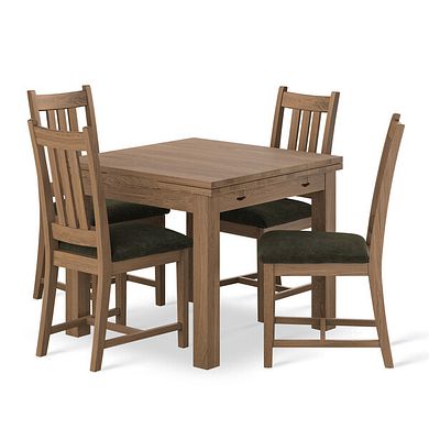 Pembroke Antique Oak Extending Dining Table 90-150cm and 4 Classic Antiques In Verona Green