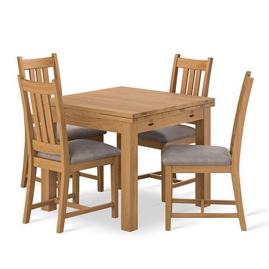 Pembroke Natural Extending Dining Table and 4 Classic Natural Oak Chairs with Dappled Beige Fabric