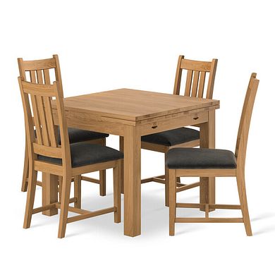Pembroke Natural Extending Dining Table and 4 Classic Natural Oak Chair with Verona Chocolate Fabric