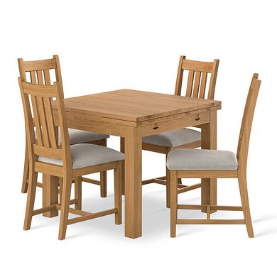 Pembroke Natural Extending Dining Table and 4 Classic Natural Oak Chairs with Verona Cream Fabric