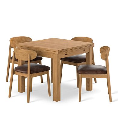 Pembroke Natural Extending Dining Table and 4 Modern Natural Oak Chair in Vintage Brown Leather Look