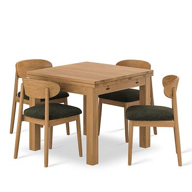 Pembroke Natural Extending Dining Table and 4 Modern Natural Oak Chairs with Verona Green Fabric