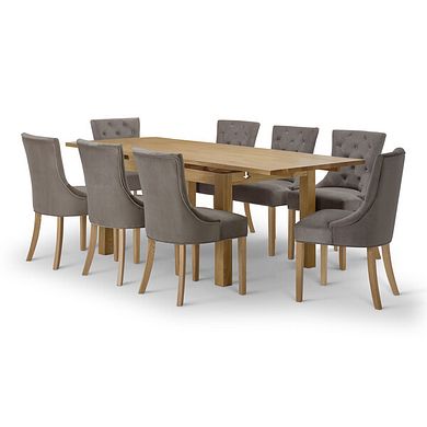 Pembroke Natural Solid Oak Extending Dining Table 140-220cm with 8 Isobel Chairs