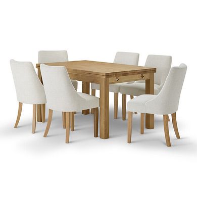 Pembroke Natural Solid Oak Extending Dining Table 140-220cm with 6 Zola Chairs