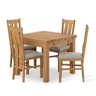 Pembroke Natural Solid Oak Extending Dining Table 90-150cm + 4 Arched Back Natural Solid Oak Chair with Verona Cream Fabric Seat