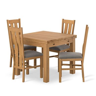 Pembroke Natural Solid Oak Extending Dining Table 90-150cm + 4 Arched Back Natural Solid Oak Chair with Verona Mocha Fabric Seat
