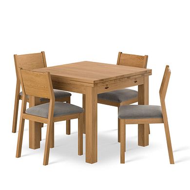 Pembroke Natural Solid Oak Extending Dining Table 90-150cm + 4 Ellison Natural Oak Chair with Verona Mocha Fabric Seat