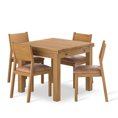 Pembroke Natural Solid Oak Extending Dining Table 90-150cm + 4 Ellison Oak Chair with Vintage Tan Leather Look Fabric Seat