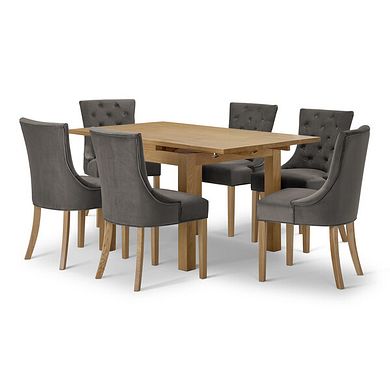 Pembroke Natural Solid Oak Extending Dining Table 90-150cm with 6 Isobel Chairs