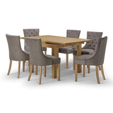 Pembroke Natural Solid Oak Extending Dining Table 90-150cm with 6 Isobel Chairs