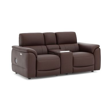 Phoenix 2 Seater Power Recliner Console Sofa with Smart Screen and Speakers in  Chestnut Leather