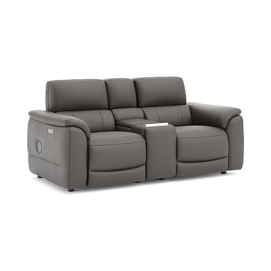 Phoenix 2 Seater Power Recliner Console Sofa with Smart Screen and Speakers in  Elephant Grey Leather