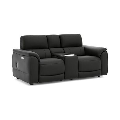 Phoenix 2 Seater Power Recliner Console Sofa with Smart Screen and Speakers in  Jet Black Leather