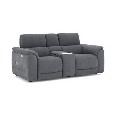 Phoenix 2 Seater Power Recliner Console Sofa with Smart Screen and Speakers in  Manhattan Charcoal Fabric