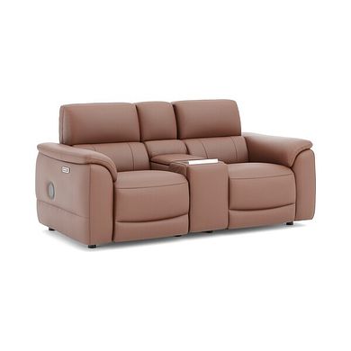 Phoenix 2 Seater Power Recliner Console Sofa with Smart Screen and Speakers in  Mocha Mousse Leather