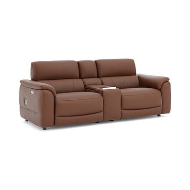Phoenix 2.5 Seater Power Recliner Console Sofa with Smart Screen and Speakers in  Cognac Leather