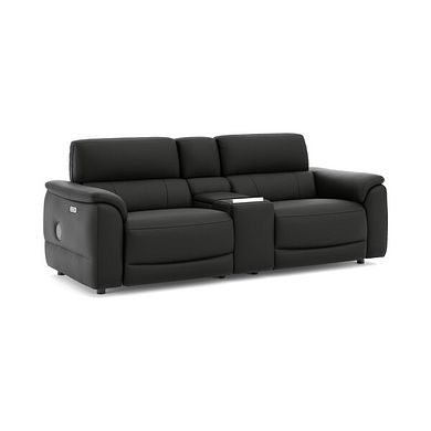 Phoenix 2.5 Seater Power Recliner Console Sofa with Smart Screen and Speakers in  Jet Black Leather