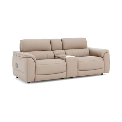 Phoenix 2.5 Seater Power Recliner Console Sofa with Smart Screen and Speakers in  Mushroom Leather