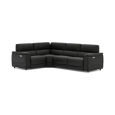 Phoenix Right hand Corner Electric Recliner Sofa in  Jet Black Leather