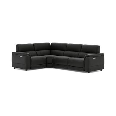 Phoenix Right hand Corner Electric Recliner Sofa with Adjustable Power Headrests in  Jet Black Leather
