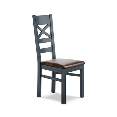Richmond Ink Blue Painted Hardwood Dining Chair with Vintage Brown Leather Look Fabric Seat
