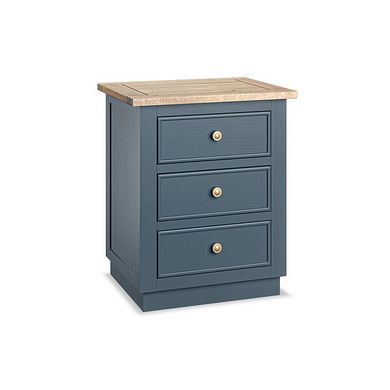 Richmond Smoked Oak Finish and Ink Blue Painted Hardwood 3 Drawer Bedside Table