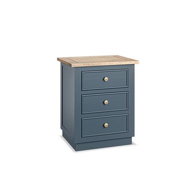 Richmond Smoked Oak Finish and Ink Blue Painted Hardwood 3 Drawer Bedside Table