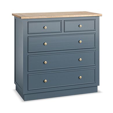 Richmond Smoked Oak Finish and Ink Blue Painted Hardwood 5 Drawer Chest