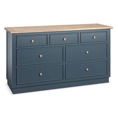 Richmond Smoked Oak Finish and Ink Blue Painted Hardwood 7 Drawer Chest