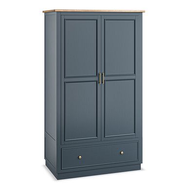 Richmond Smoked Oak Finish and Ink Blue Painted Hardwood Double Wardrobe