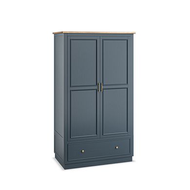 Richmond Smoked Oak Finish and Ink Blue Painted Hardwood Double Wardrobe