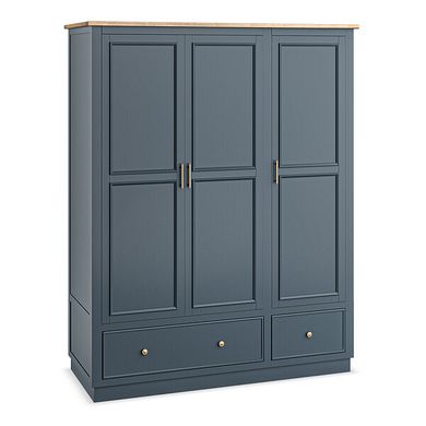 Richmond Smoked Oak Finish and Ink Blue Painted Hardwood Triple Wardrobe