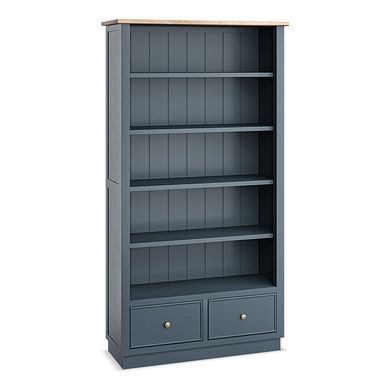 Richmond Smoked Oak Finish and Ink Blue Painted Hardwood Tall Bookcase