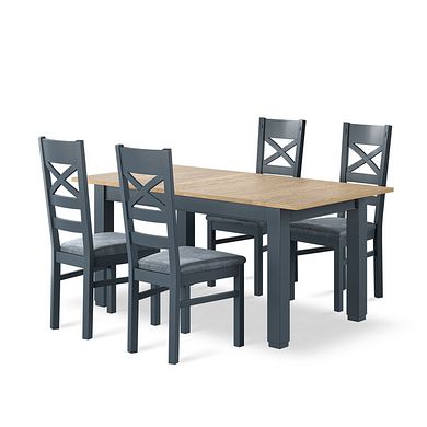Richmond Smoked Oak Finish and Ink Blue Painted Extending Dining Table + 4 Richmond Painted Dining Chairs with Heritage Granite Seat Pads
